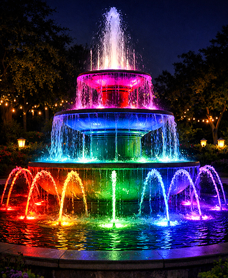 نورپردازی آبنما با چراغ RGB